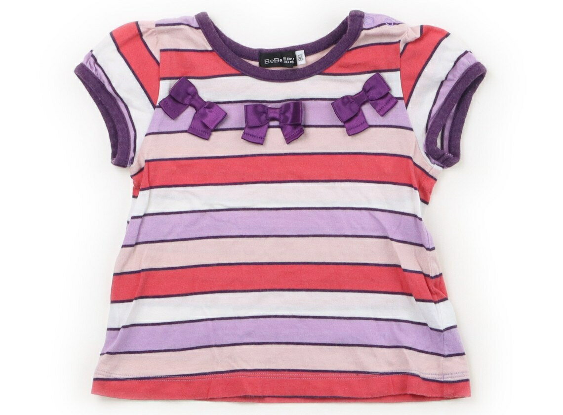 Rakuten - べべ BeBe チュニック 80 女の子 レッド・パステルピンク・パープルボーダー 子供服 ベビー服 キッズ アウトレット ユーズド 【中古】キッズ・ベビー・マタニティ