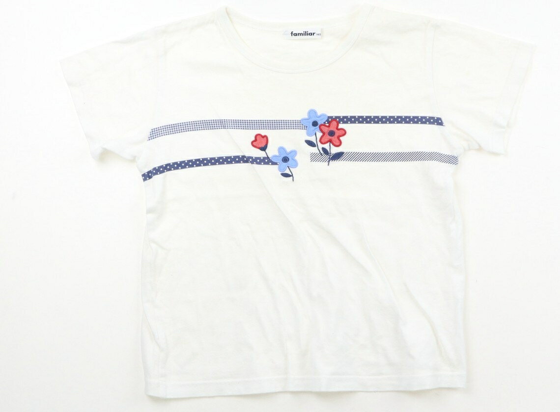 ファミリア familiar Tシャツ・カットソー 140 女の子 白、赤・青の花 子供服 ベビー服 キッズ アウトレット ユーズド 【中古】キッズ・ベビー・マタニティ
