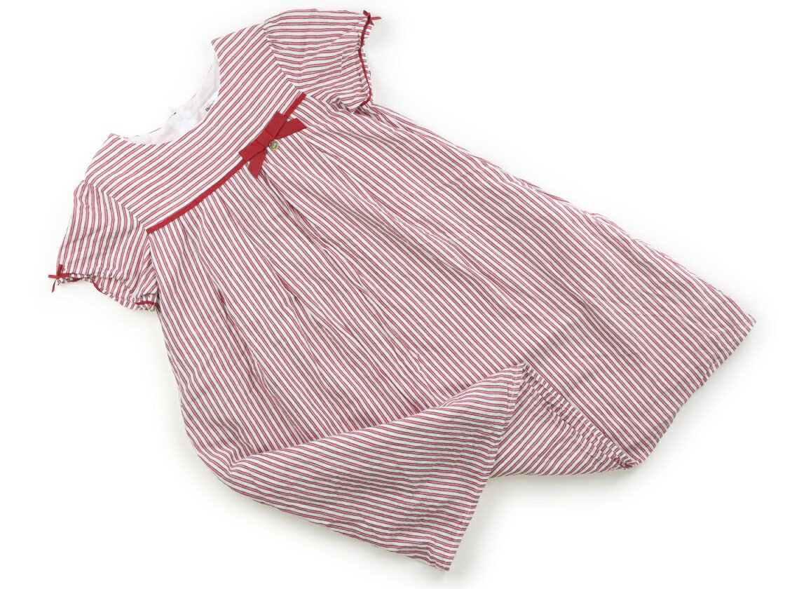 ベベ プチ ポワ ヴェール BeBe Petits Pois Vert ワンピース 150 女の子 赤・白・ストライプ 子供服 ベビー服 キッズ アウトレット ユーズド 【中古】キッズ・ベビー・マタニティ
