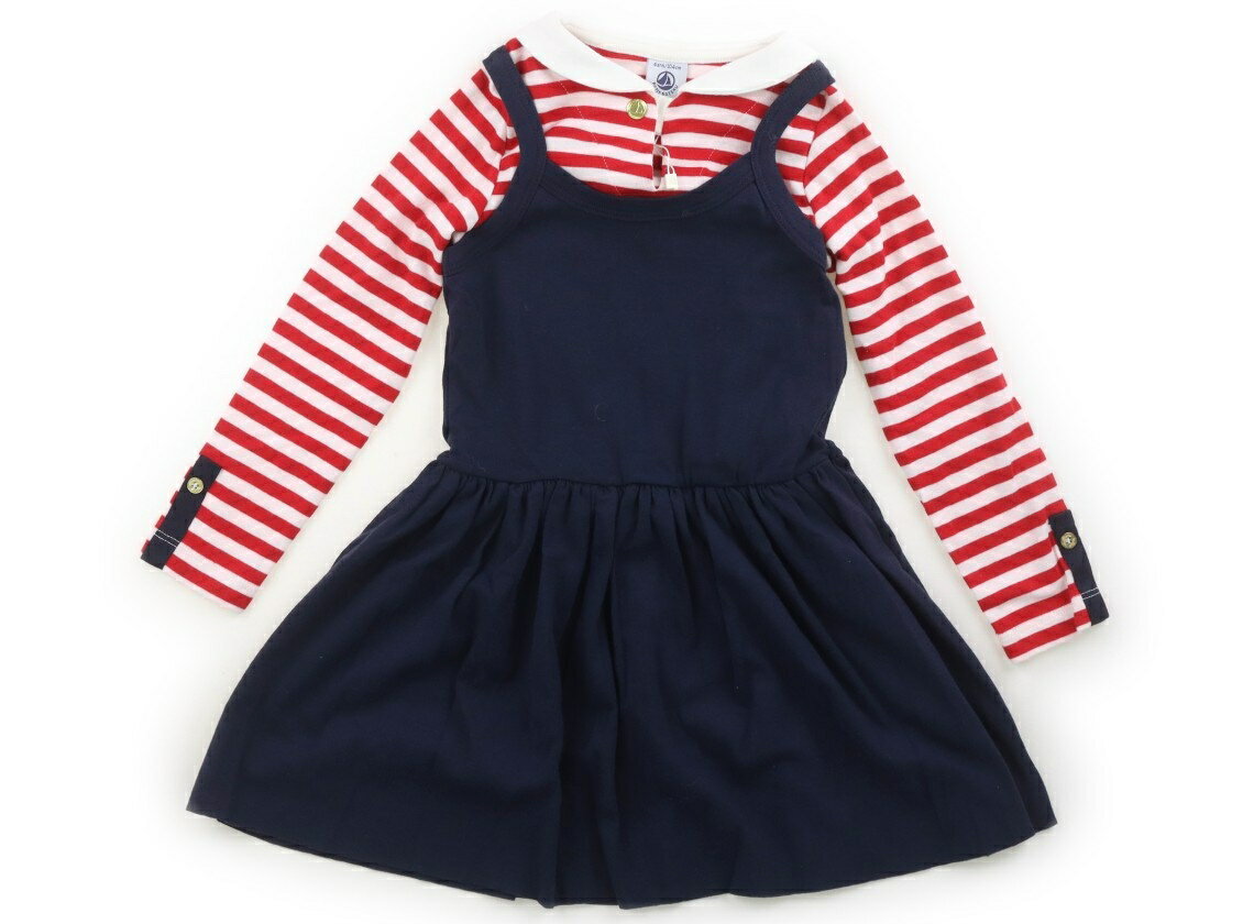 プチバトー PETIT BATEAU ワンピース 100 女の子 ネイビー・赤・ピンク系・ボーダー 子供服 ベビー服 キッズ アウトレット ユーズド 【中古】キッズ・ベビー・マタニティ