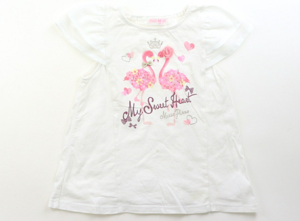 メゾピアノ mezzo piano Tシャツ・カットソー 130 女の子 白ピンクフラミンゴ 子供服 ベビー服 キッズ アウトレット ユーズド 【中古】キッズ・ベビー・マタニティ