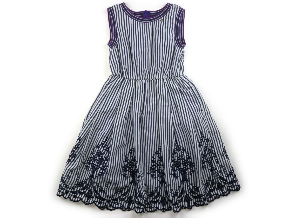 アナスイ ANNA SUI ワンピース 130 女の子 ストライプ柄ホワイトネイビー 子供服 ベビー服 キッズ アウトレット ユーズド 【中古】キッズ・ベビー・マタニティ