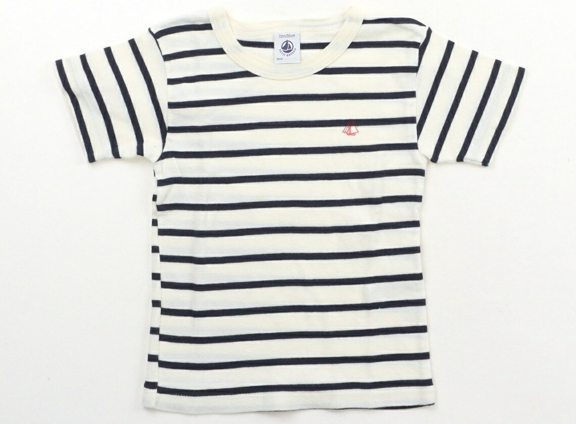 プチバトー PETIT BATEAU Tシャツ・カットソー 80 男の子 ボーダー柄ホワイトネイビー 子供服 ベビー服 キッズ アウトレット ユーズド 【中古】キッズ・ベビー・マタニティ