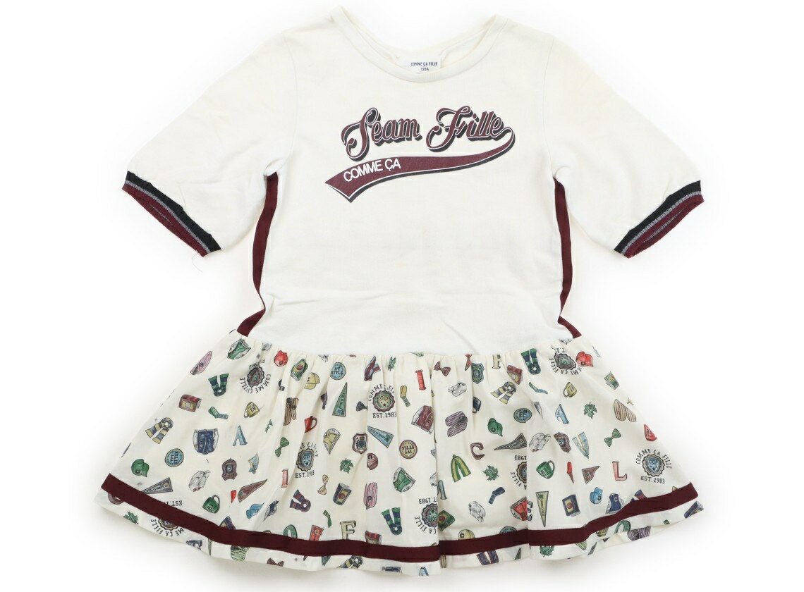 コムサフィユ COMME CA FILLE ワンピース 120 女の子 アイボリー・ボルドーライン・柄 子供服 ベビー服 キッズ アウトレット ユーズド 【中古】キッズ・ベビー・マタニティ