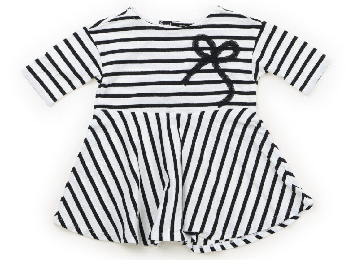 べべ BeBe ワンピース 80 女の子 リボンボーダー柄ホワイトブラック 子供服 ベビー服 キッズ アウトレット ユーズド 【中古】キッズ・ベビー・マタニティ