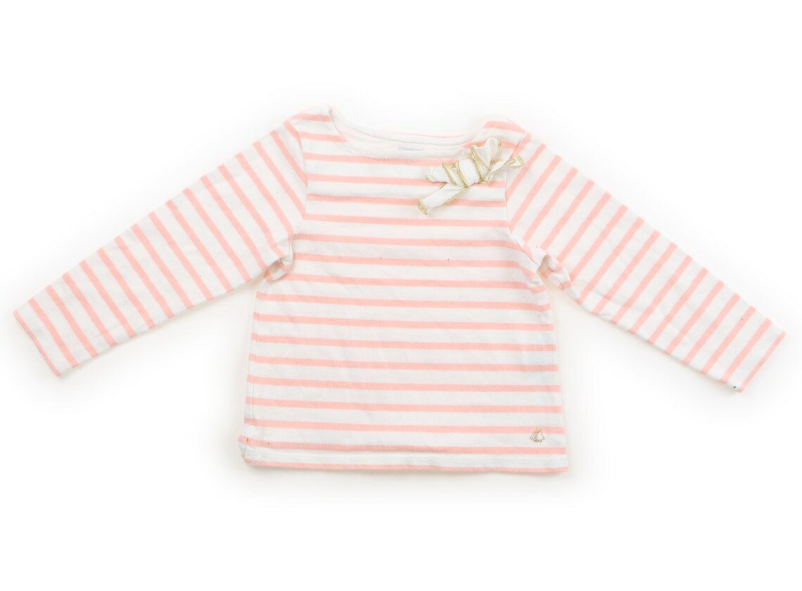 プチバトー PETIT BATEAU Tシャツ・カットソー 100 女の子 ピンクボーダーリボン 子供服 ベビー服 キッズ アウトレット ユーズド 【中古】キッズ・ベビー・マタニティ