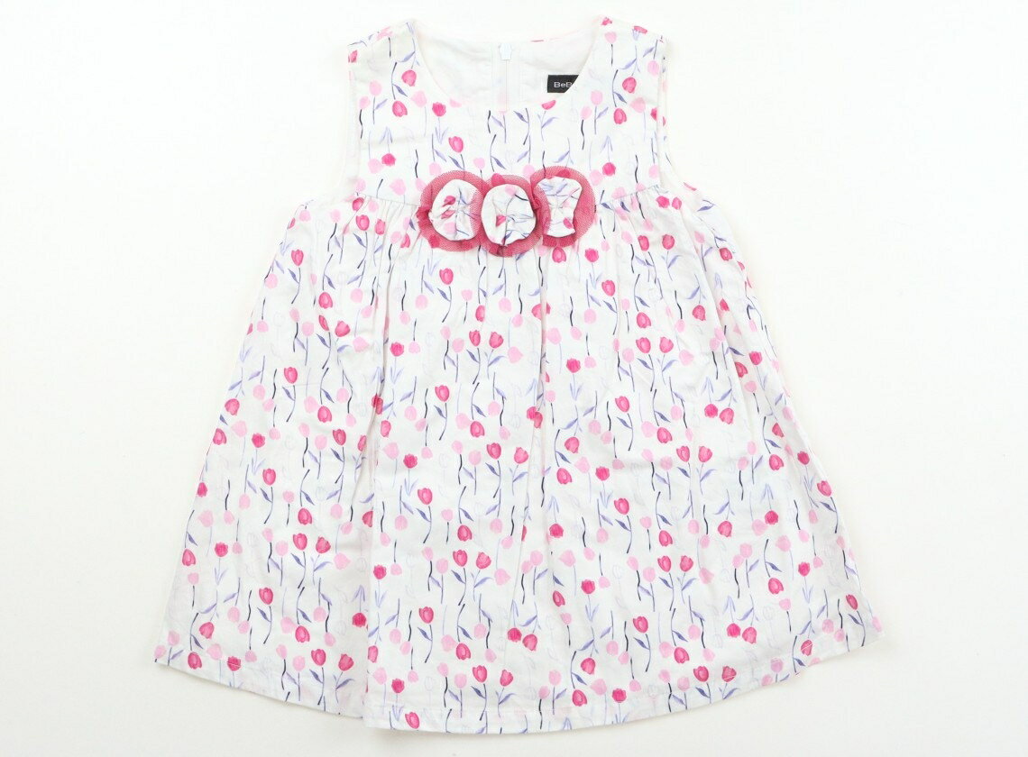 べべ BeBe ジャンパースカート 90 女の子 ホワイト×ピンク・ブルー花柄 子供服 ベビー服 キッズ アウトレット ユーズド 【中古】キッズ・ベビー・マタニティ