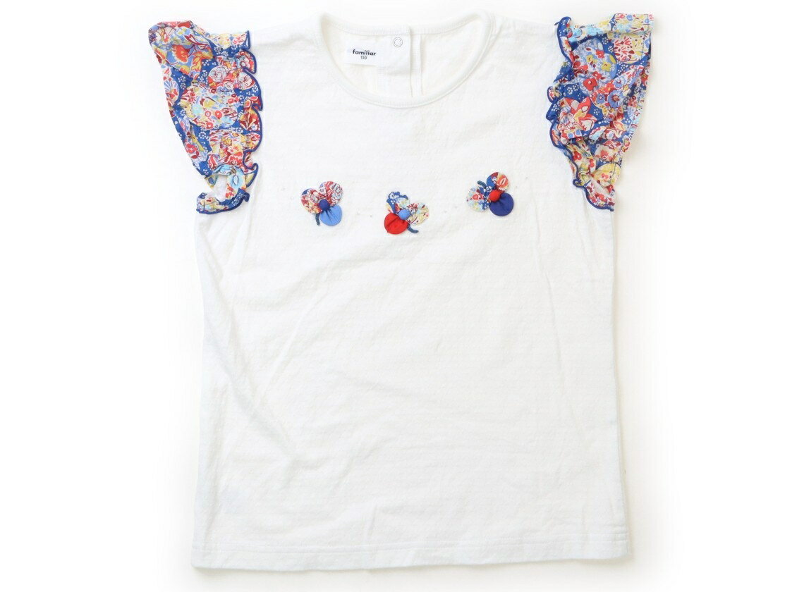 ファミリア familiar Tシャツ・カットソー 130 女の子 ホワイト・ブルー×レッド・イエロー花柄 子供服 ベビー服 キッズ アウトレット ユーズド 【中古】キッズ・ベビー・マタニティ