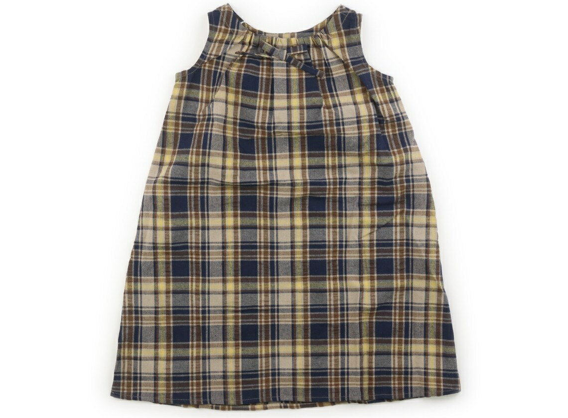コムサイズム COMME CA ISM ジャンパースカート 100 女の子 ベージュ、紺、黄、チェック 子供服 ベビー服 キッズ アウトレット ユーズド 【中古】キッズ・ベビー・マタニティ