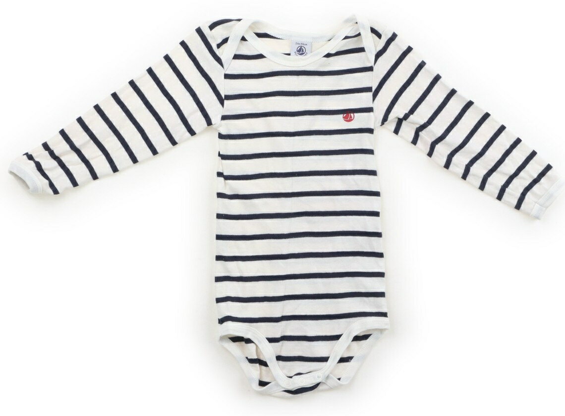 プチバトー PETIT BATEAU ロンパース 80 女の子 ボーダー、白、ネイビー　ブランドロゴ 子供服 ベビー服 …