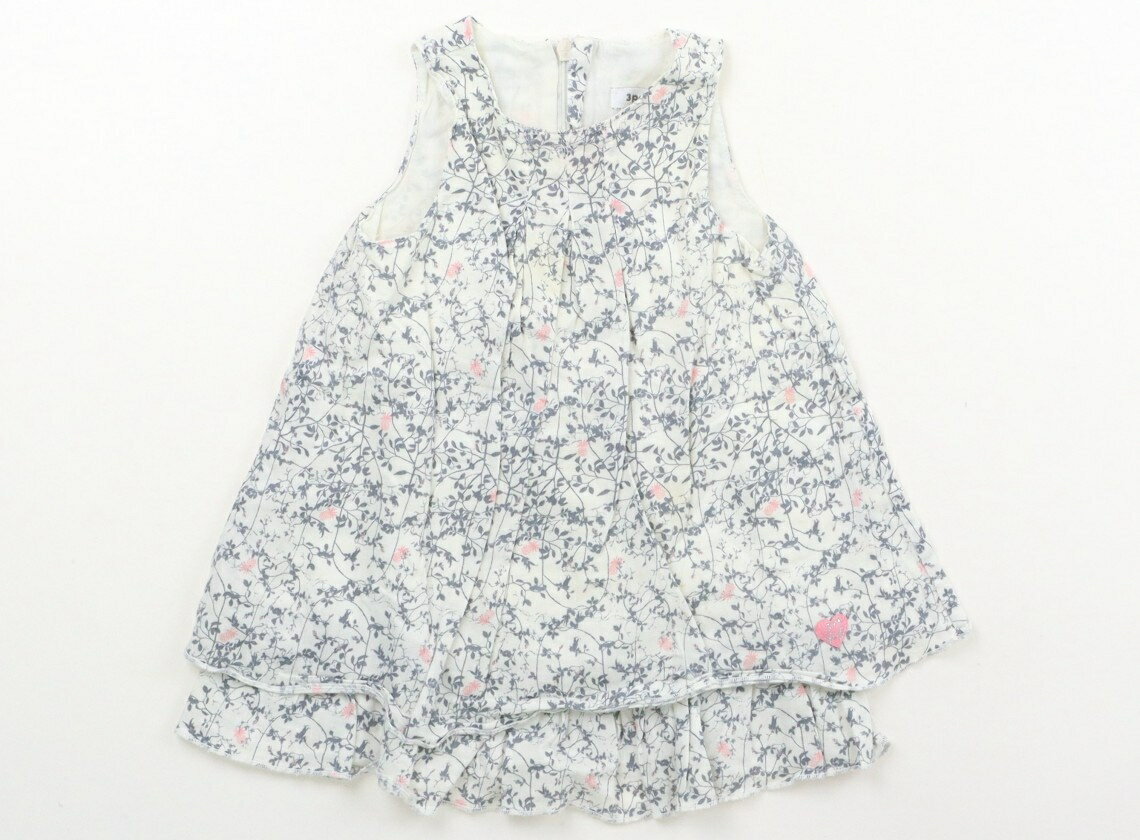 トワポム 3pommes ワンピース 70 女の子 ホワイト・グレーボタニカル柄・ピンク 子供服 ベビー服 キッズ アウトレット ユーズド キッズ・ベビー・マタニティ