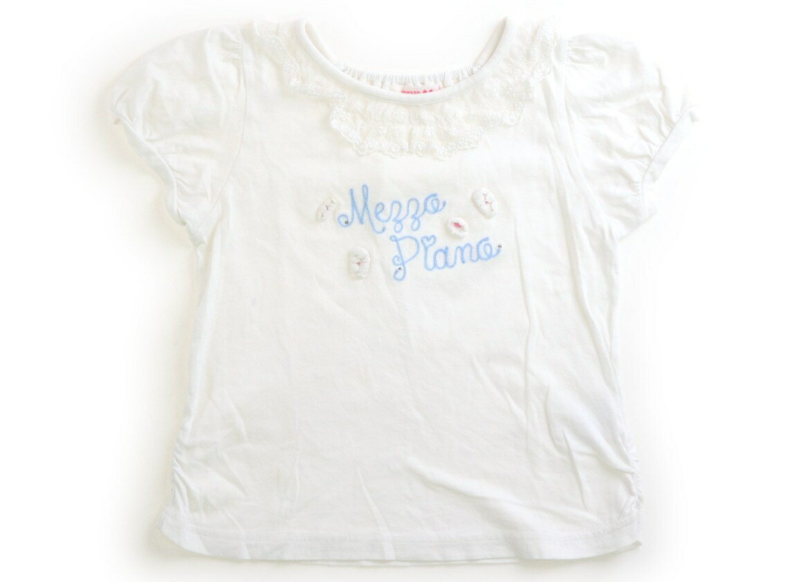 メゾピアノ mezzo piano Tシャツ・カットソー 130 女の子 白・花・スワロフスキー風 子供服 ベビー服 キッズ アウトレット ユーズド 【中古】キッズ・ベビー・マタニティ
