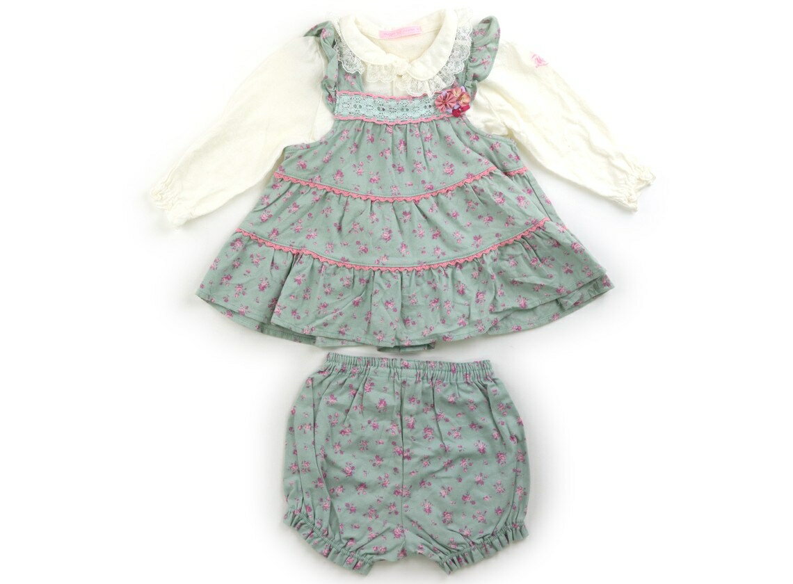 メゾピアノ mezzo piano 上下セット 80 女の子 ホワイト花柄くすみグリーンピンク 子供服 ベビー服 キッズ アウトレット ユーズド 【中古】キッズ・ベビー・マタニティ