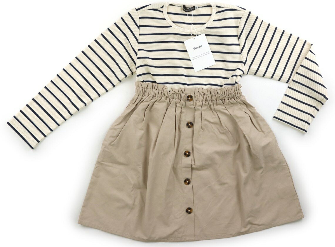 べべ BeBe ワンピース 130 女の子 ボーダー柄ホワイトネイビーベージュ 子供服 ベビー服 キッズ アウトレット ユーズド 【中古】キッズ・ベビー・マタニティ