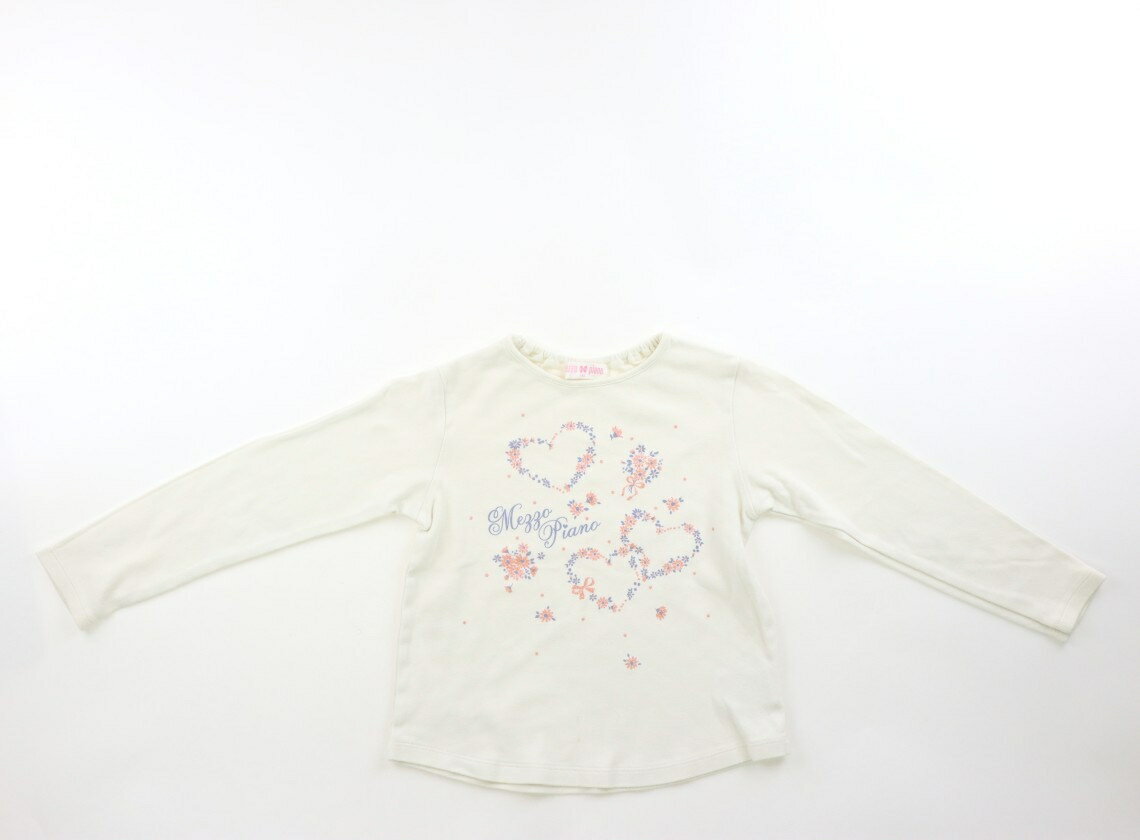 メゾピアノ mezzo piano Tシャツ・カットソー 130 女の子 ホワイト・ハート柄 子供服 ベビー服 キッズ アウトレット ユーズド 【中古】キッズ・ベビー・マタニティ