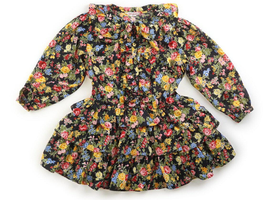 メゾピアノ mezzo piano ワンピース 120 女の子 ブラック×カラフルバラ柄 子供服 ベビー服 キッズ アウトレット ユーズド 【中古】キッズ ベビー マタニティ