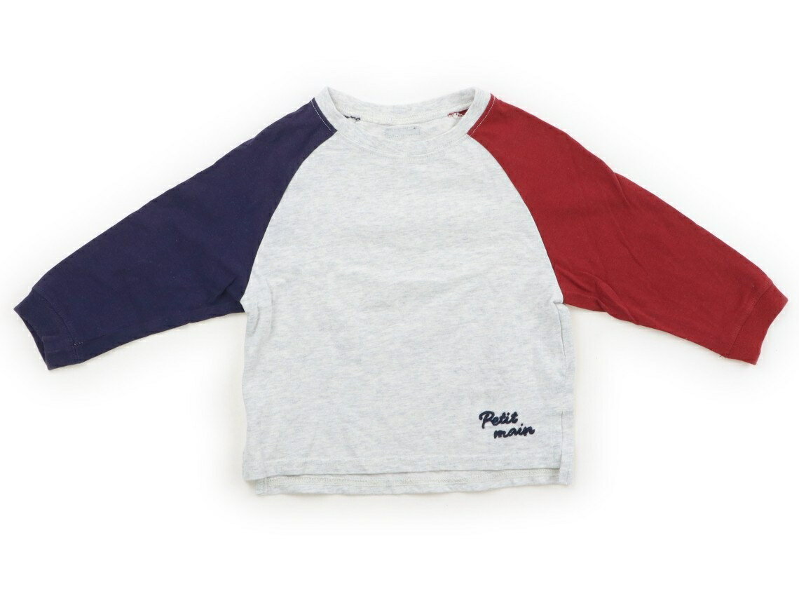 Rakuten - プティマイン petit main Tシャツ・カットソー 90 男の子 ライトグレー・レッド・ネイビーラグラン 子供服 ベビー服 キッズ アウトレット ユーズド 【中古】キッズ・ベビー・マタニティ