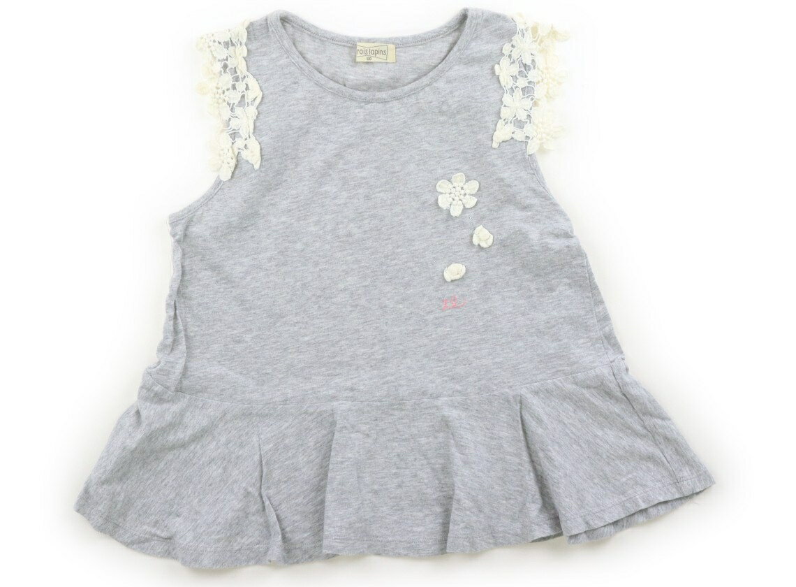 Trois Lapins Tank Top/Camisole, Size 130, Girls, Gray, Floral Applique, Children's Clothing, Baby Clothing, Kids, Outlet, Used [Pre-owned] Kids, Baby, Maternity
