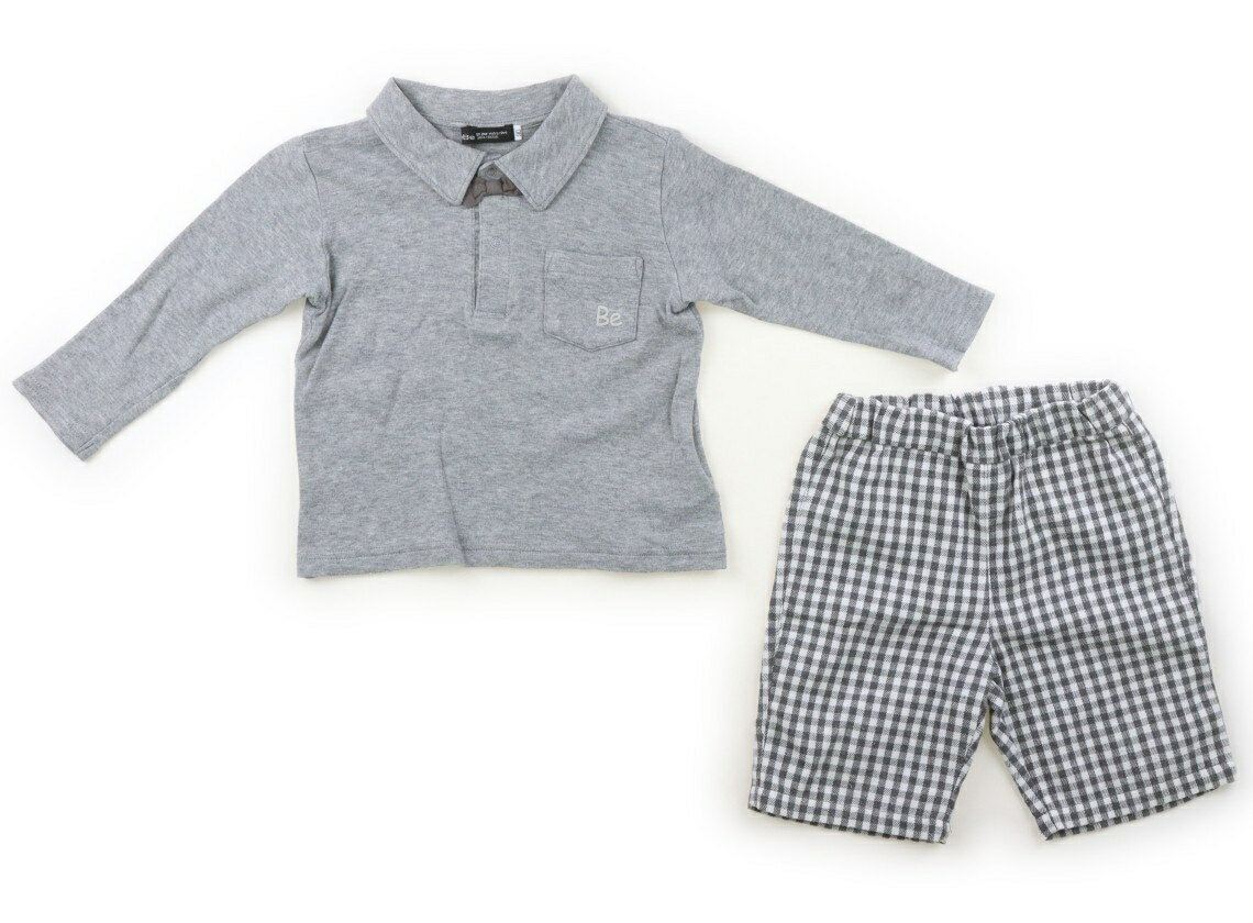 べべ BeBe 上下セット 90 男の子 グレー・黒白チェック柄 子供服 ベビー服 キッズ アウトレット ユーズド 【中古】キッズ・ベビー・マタニティ