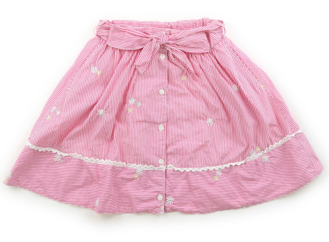 メゾピアノ mezzo piano スカート 120 女の子 ピンクストライプ・花刺繍 子供服 ベビー服 キッズ アウトレット ユーズド 【中古】キッズ・ベビー・マタニティ