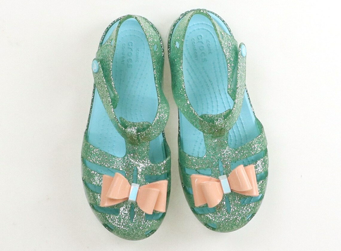 クロックス CROCS サンダル 靴19cm〜 女の子 グリーン系・水色・ラメ 子供服 ベビー服 キッズ アウトレット ユーズド 【中古】キッズ・ベビー・マタニティ
