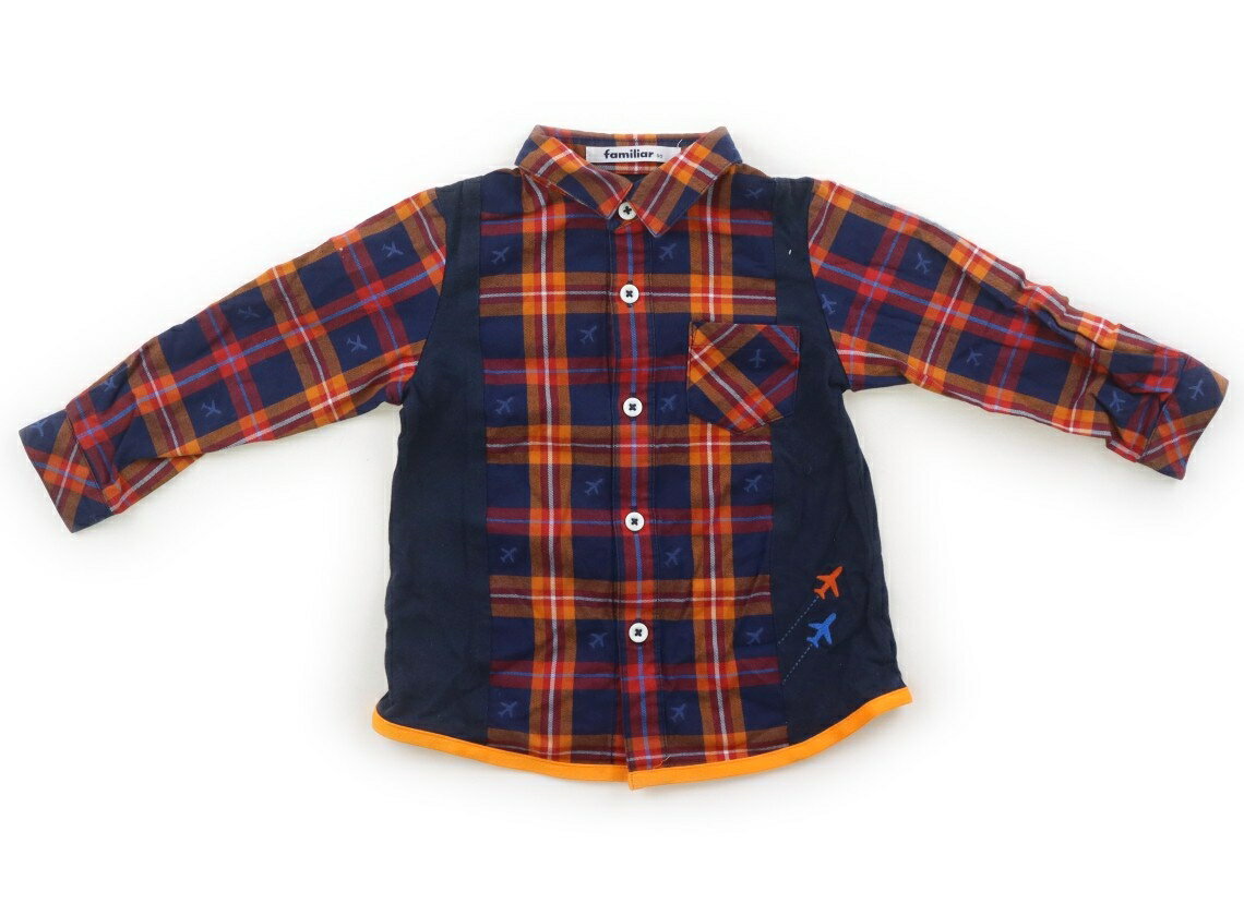 ファミリア familiar シャツ・ブラウス 80 男の子 紺・赤チェック・飛行機 子供服 ベビー服 キッズ アウトレット ユーズド 【中古】キッズ・ベビー・マタニティ