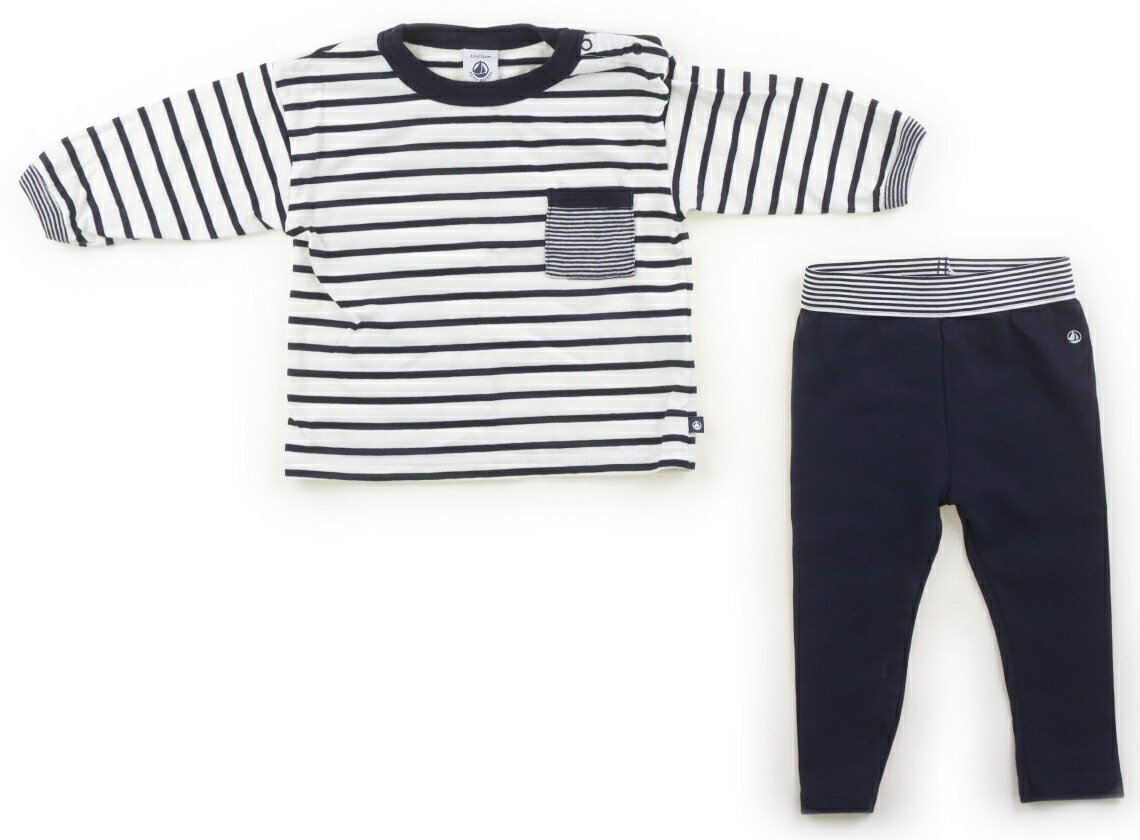 プチバトー PETIT BATEAU 上下セット 70 男の子 ネイビー・ホワイト・ボーダー 子供服 ベビー服 キッズ アウトレット ユーズド 【中古】キッズ・ベビー・マタニティ