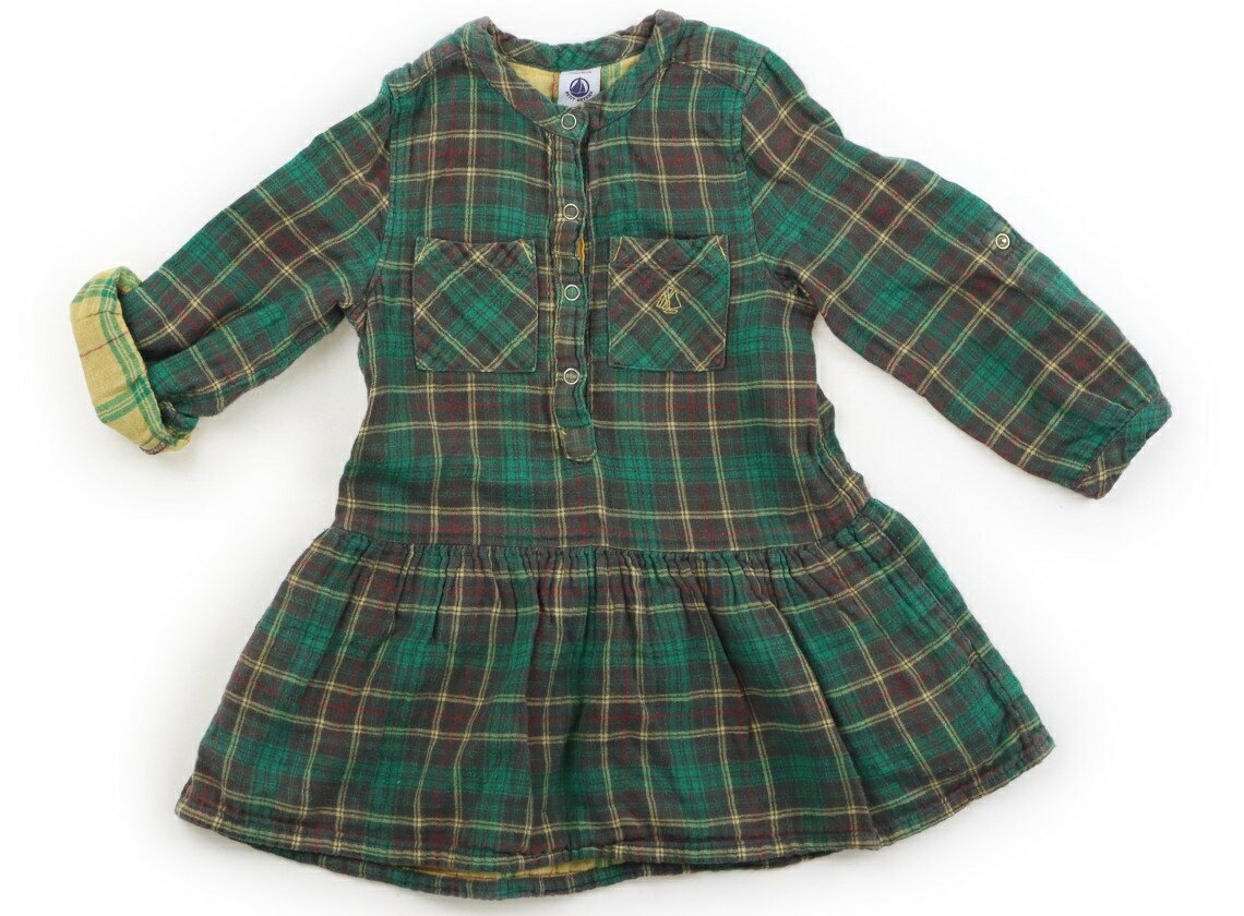 プチバトー PETIT BATEAU ワンピース 90 女の子 グレー・グリーン・イエロー・レッドチェック 子供服 ベビー服 キッズ アウトレット ユーズド 【中古】キッズ・ベビー・マタニティ