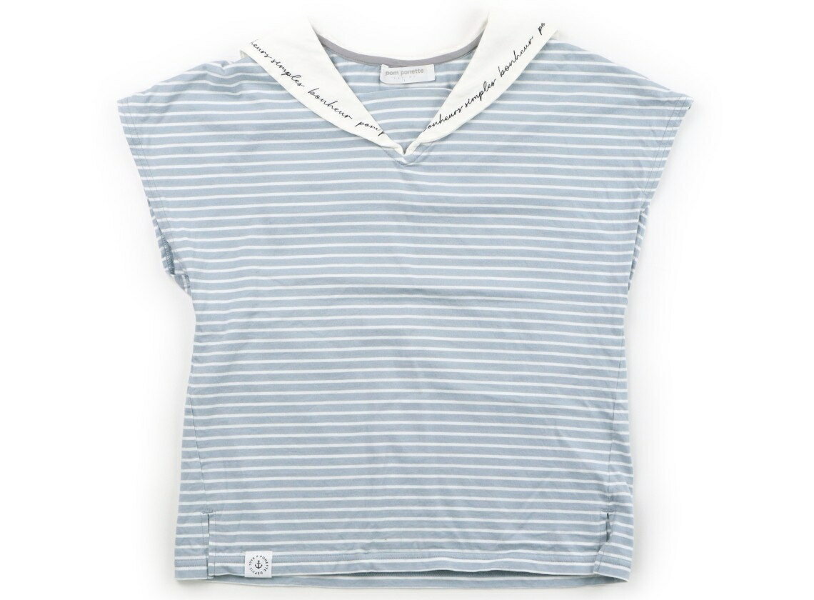Rakuten - ポンポネット pom ponette Tシャツ・カットソー 160 女の子 くすみ青・白・ボーダー 子供服 ベビー服 キッズ アウトレット ユーズド 【中古】キッズ・ベビー・マタニティ