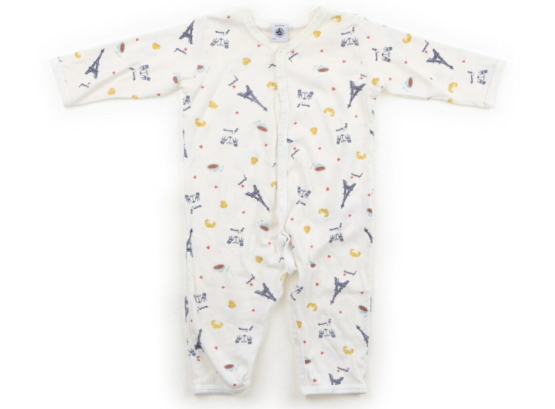 プチバトー PETIT BATEAU カバーオール 70 女の子 パン・パリのような柄ホワイト 子供服 ベビー服 キッズ アウトレット ユーズド 【中古】キッズ・ベビー・マタニティ