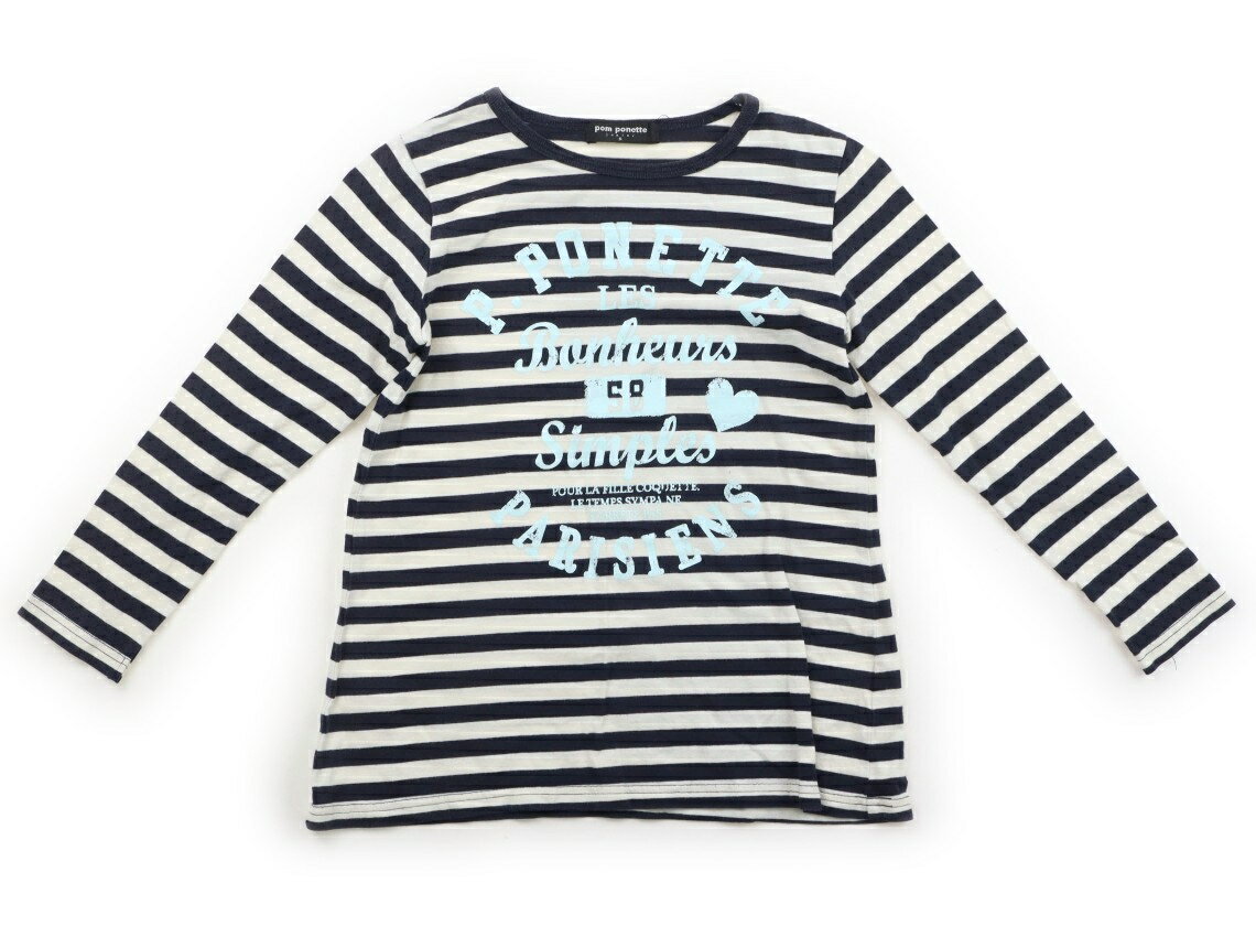 Rakuten - ポンポネット pom ponette Tシャツ・カットソー 140 女の子 ネイビー・ホワイトボーダー・パステルブルーロゴ 子供服 ベビー服 キッズ アウトレット ユーズド 【中古】キッズ・ベビー・マタニティ