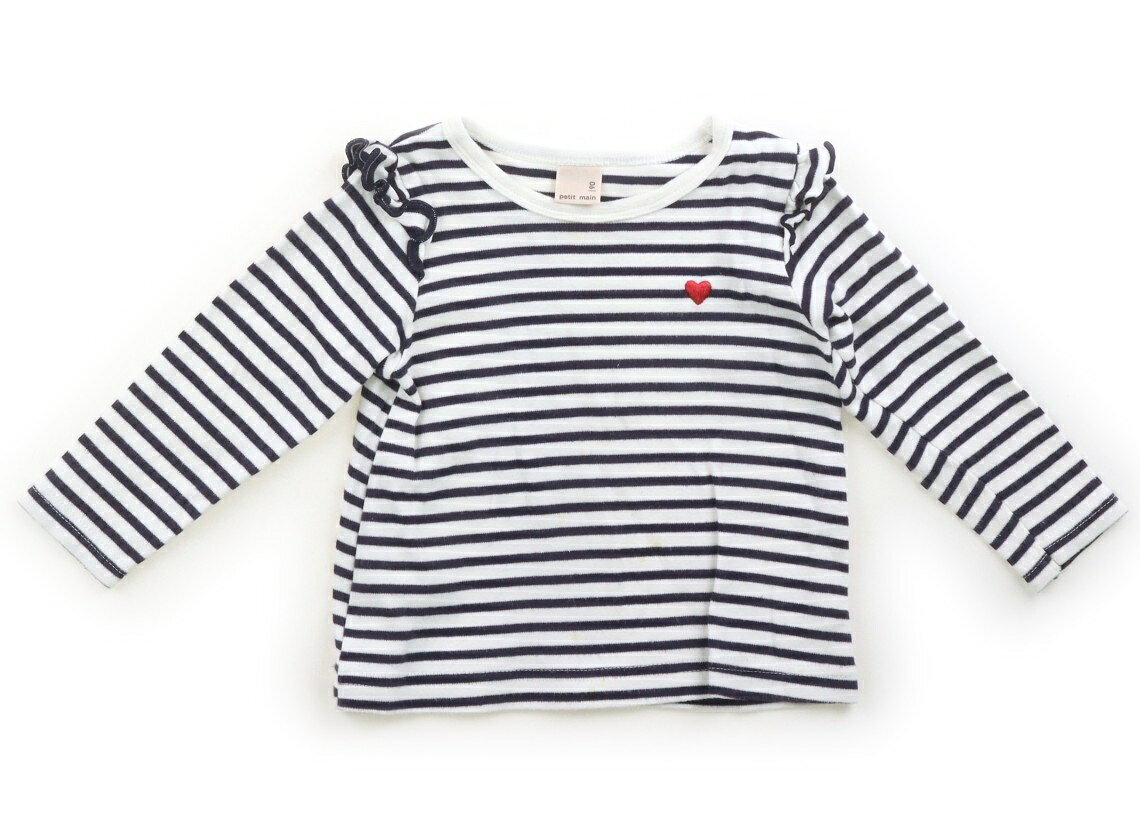 プティマイン petit main Tシャツ・カットソー 90 女の子 ボーダー柄ホワイトネイビー 子供服 ベビー服 キッズ アウトレット ユーズド キッズ・ベビー・マタニティ