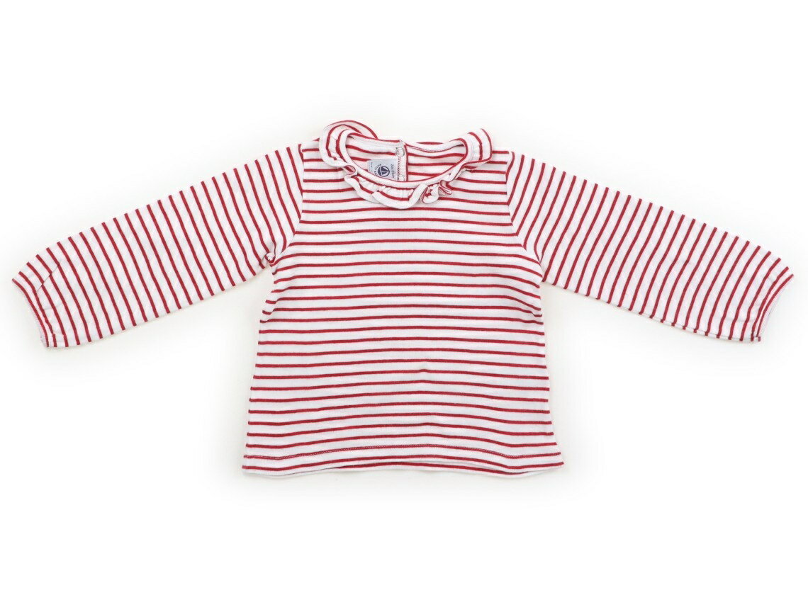 プチバトー PETIT BATEAU Tシャツ・カットソー 80 女の子 白、赤ボーダー、フリル 子供服 ベビー服 キッズ アウトレット ユーズド 【中古】キッズ・ベビー・マタニティ