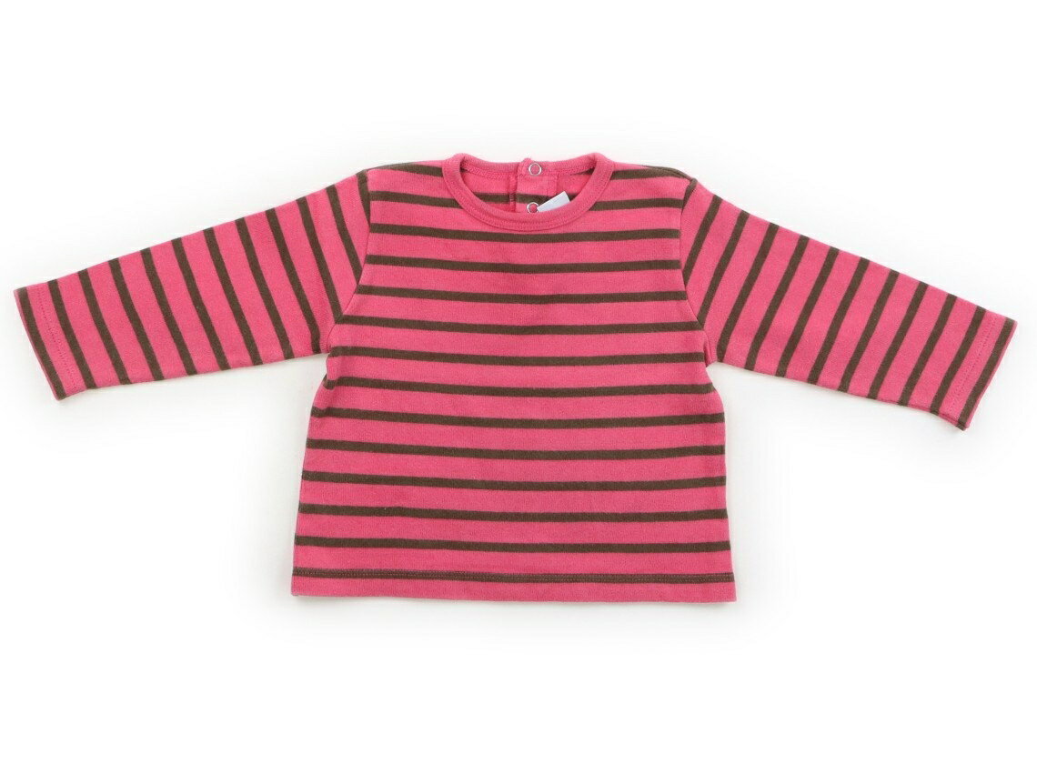 プチバトー PETIT BATEAU Tシャツ・カットソー 80 女の子 ピンク、ブラウンボーダー 子供服 ベビー服 キッズ アウトレット ユーズド 【中古】キッズ・ベビー・マタニティ