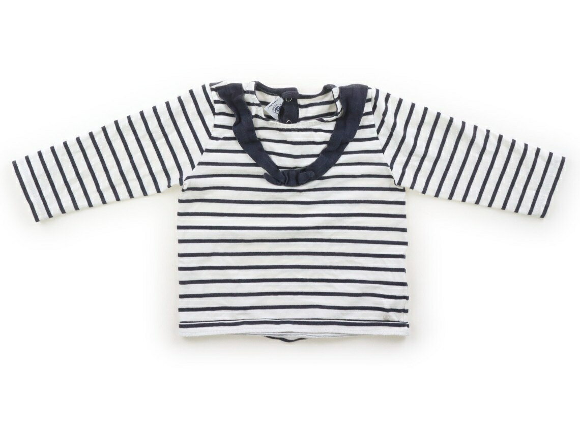 プチバトー PETIT BATEAU Tシャツ・カットソー 80 女の子 ネイビー・ホワイト・ボーダー 子供服 ベビー服 キッズ アウトレット ユーズド 【中古】キッズ・ベビー・マタニティ