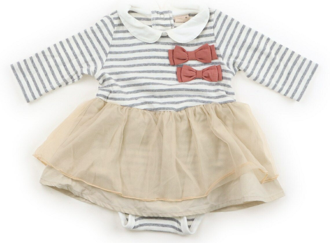 プティマイン petit main ロンパース 70 女の子 グレー白、ベージュ 子供服 ベビー服 キッズ アウトレット ユーズド 【中古】キッズ・ベビー・マタニティ