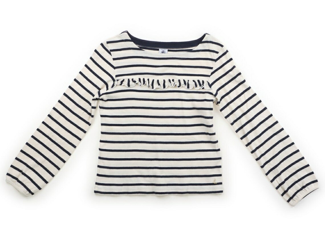 プチバトー PETIT BATEAU Tシャツ・カットソー 140 女の子 ベージュ・ネイビー・ボーダー 子供服 ベビー服 キッズ アウトレット ユーズド 【中古】キッズ・ベビー・マタニティ
