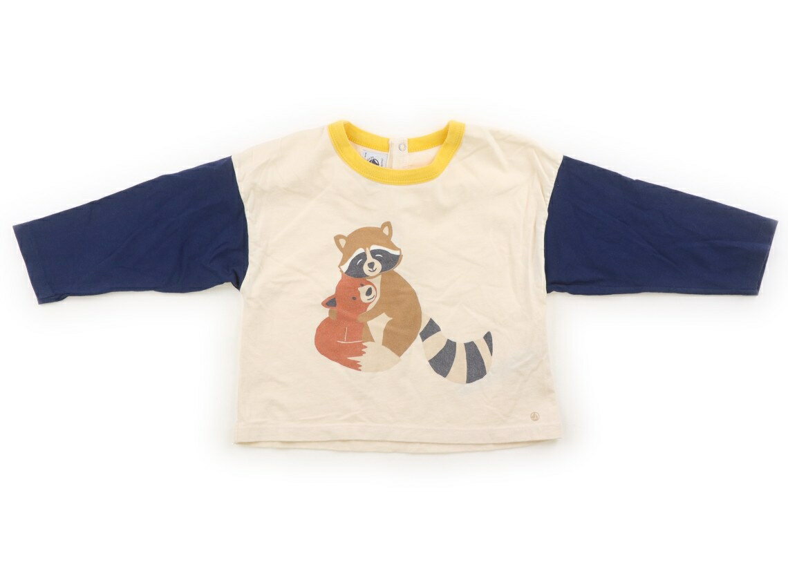 プチバトー PETIT BATEAU Tシャツ・カットソー 80 男の子 ベージュ・ネイビーイエロー・タヌキ・きつね 子供服 ベビー服 キッズ アウトレット ユーズド 【中古】キッズ・ベビー・マタニティ