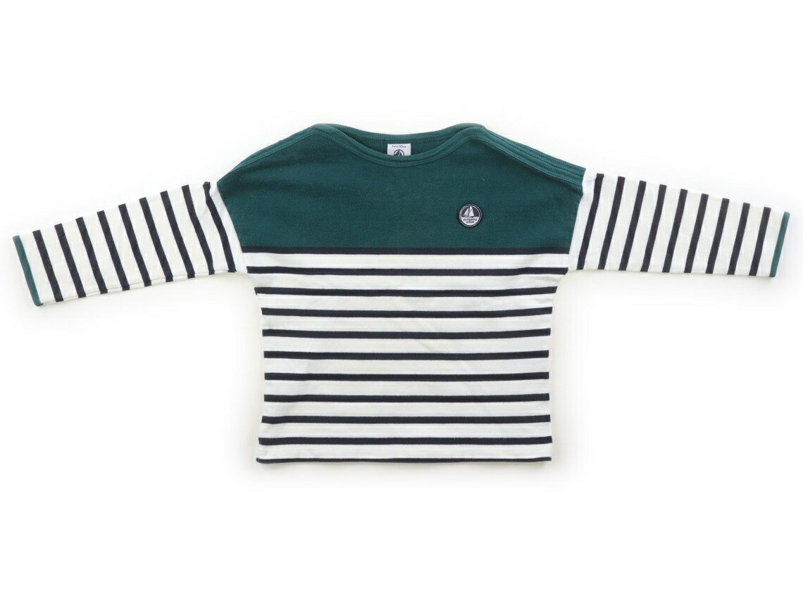 プチバトー PETIT BATEAU Tシャツ・カットソー 95 男の子 グリーン・ホワイト・ネイビー・ボーダー 子供服 ベビー服 キッズ アウトレット ユーズド 【中古】キッズ・ベビー・マタニティ