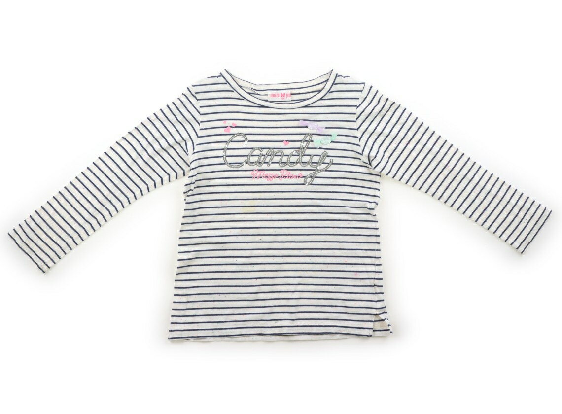 メゾピアノ mezzo piano Tシャツ・カットソー 130 女の子 オートミール・カラーネップ・ネイビーボーダー 子供服 ベビー服 キッズ アウトレット ユーズド 【中古】キッズ・ベビー・マタニティ