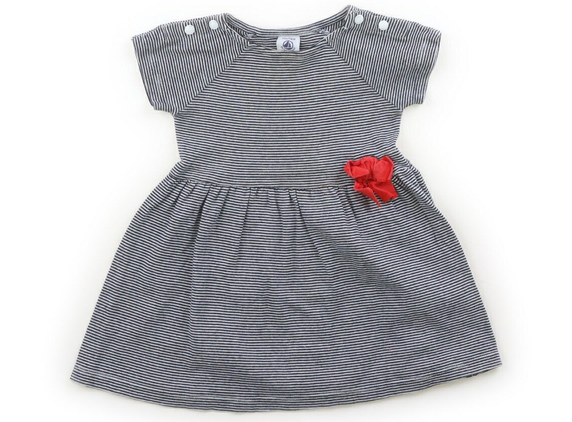 プチバトー PETIT BATEAU ワンピース 70 女の子 紺ボーダー、リボン 子供服 ベビー服 キッズ アウトレット ユーズド 【中古】キッズ・ベビー・マタニティ