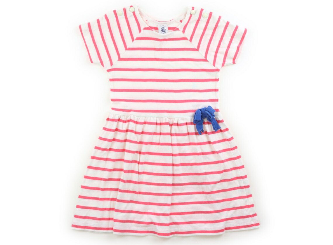 プチバトー PETIT BATEAU ワンピース 95 女の子 白、ピンクボーダー 子供服 ベビー服 キッズ アウトレット ユーズド 【中古】キッズ・ベビー・マタニティ