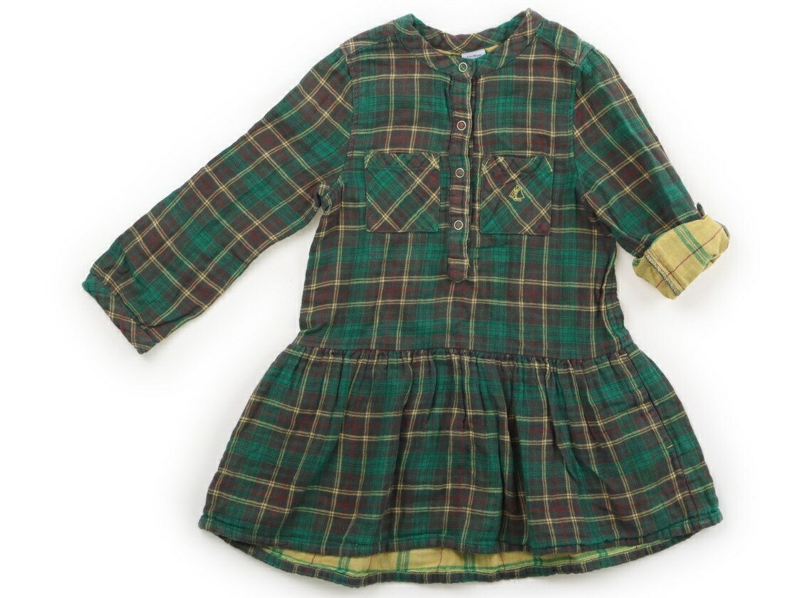 プチバトー PETIT BATEAU ワンピース 100 女の子 グリーン・チャコールグレー・イエローチェック 子供服 ベビー服 キッズ アウトレット ユーズド 【中古】キッズ・ベビー・マタニティ