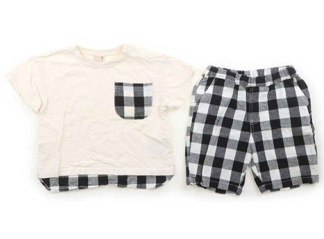 プチバトー PETIT BATEAU 上下セット 90 男の子 アイボリー、黒チェック 子供服 ベビー服 キッズ アウトレット ユーズド 【中古】キッズ・ベビー・マタニティ