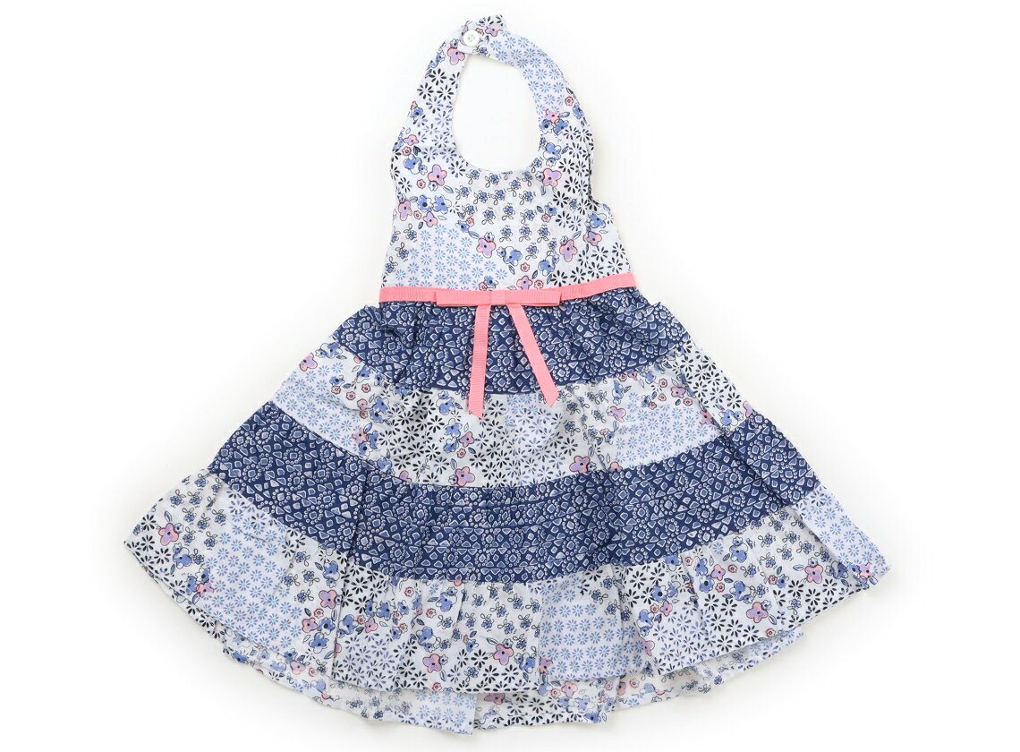 ブルーベリーブルヴァード Blueberi Boulevard ワンピース 80 女の子 白、ブルー・ピンク花柄、リボン 子供服 ベビー服 キッズ アウトレット ユーズド キッズ・ベビー・マタニティ