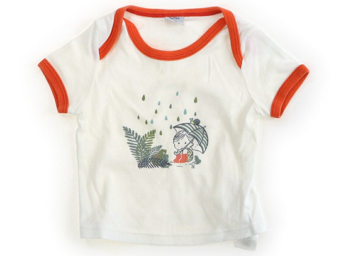 プチバトー PETIT BATEAU Tシャツ・カットソー 70 男の子 白　朱色 子供服 ベビー服 キッズ アウトレット ユーズド 【中古】キッズ・ベビー・マタニティ