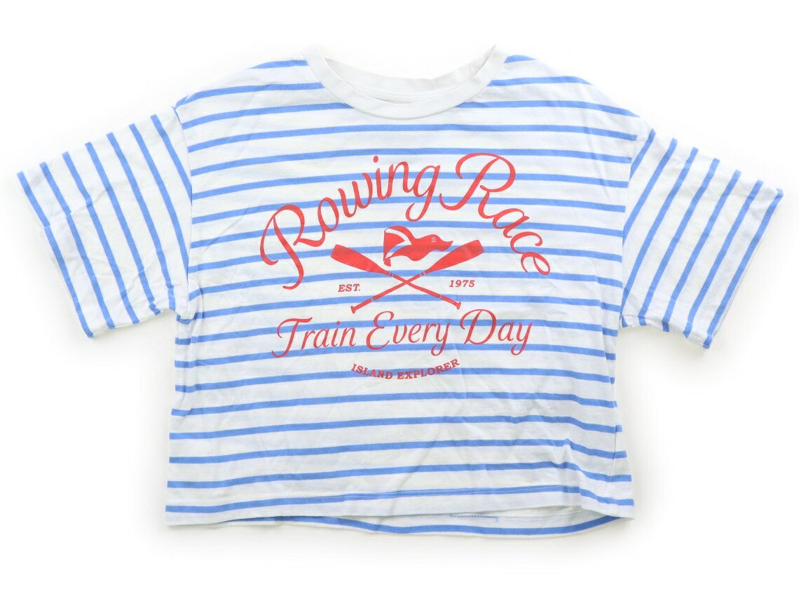 ザラ ZARA Tシャツ・カットソー 140 女の子 ブルーボーダー・白・レッドロゴ…