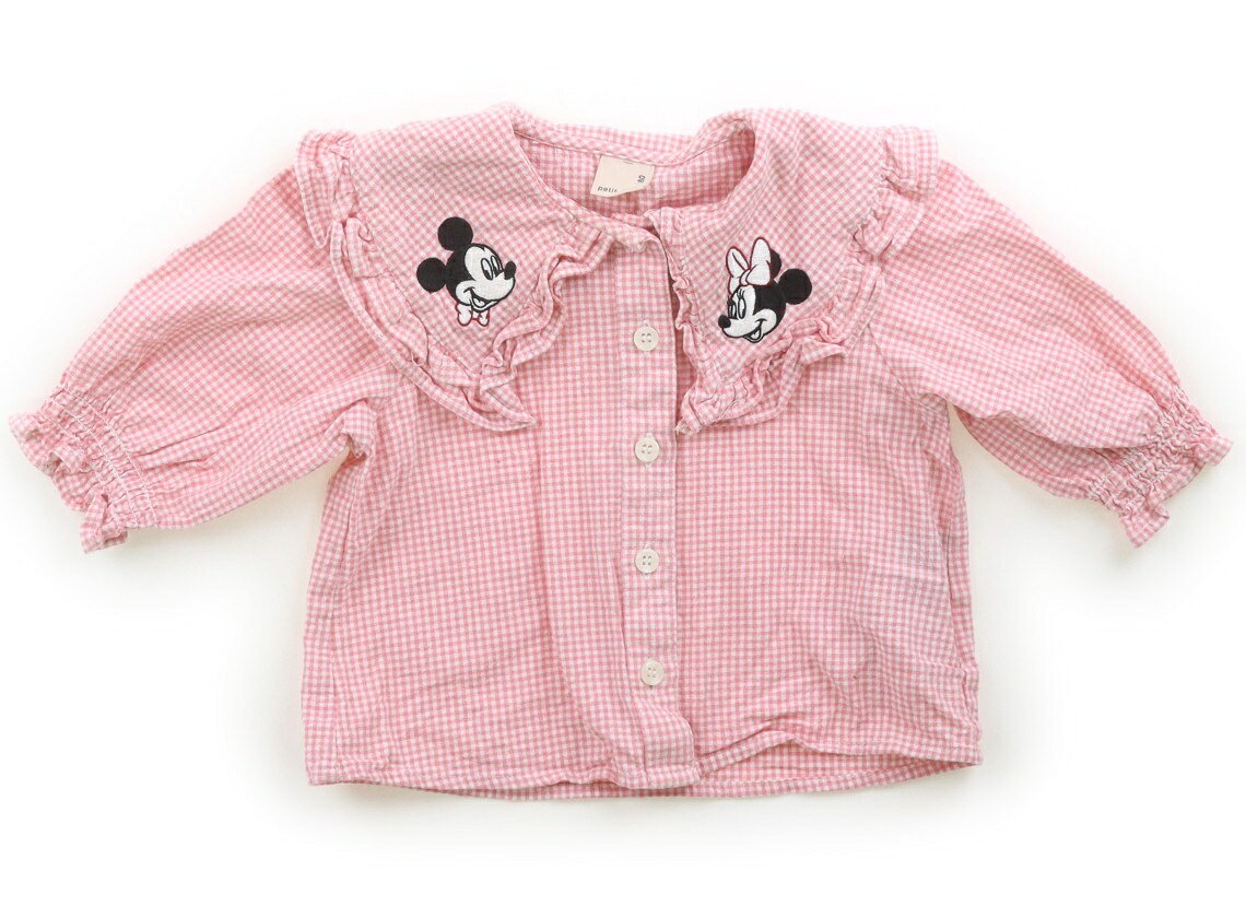 プティマイン petit main シャツ・ブラウス 80 女の子 ピンクチェック、ミッキー＆ミニー 子供服 ベビー服 キッズ アウトレット ユーズド 【中古】キッズ・ベビー・マタニティ