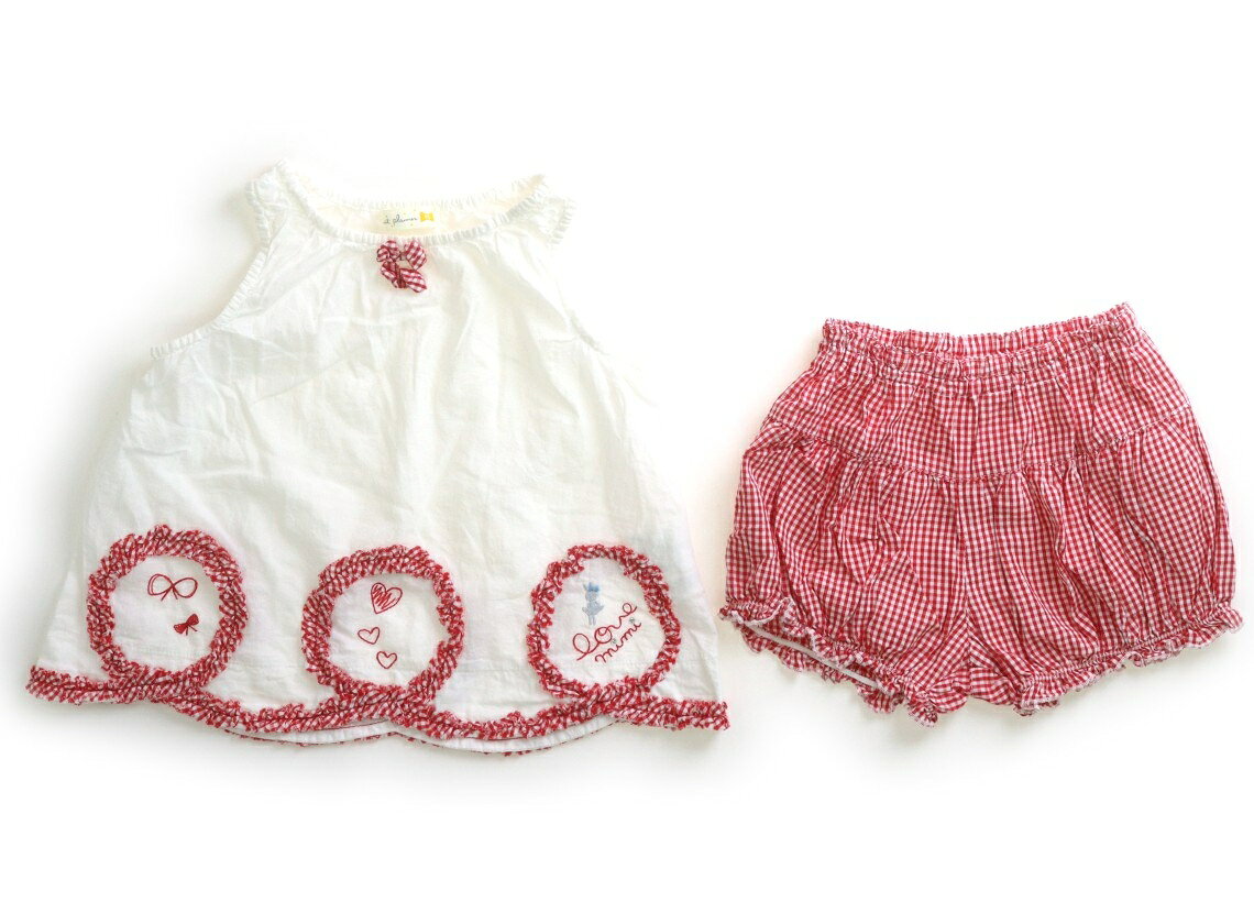 　ブランド 　Knit Planner(KP)(ニットプランナー（KP）) 　カテゴリー 　上下セット 　サイズ 　95サイズ 　色 　ホワイト・レッドギンガムチェック 　状態 　★★★ 　記名 　なし 　ジャンル 　Girl シャツ地。少し透けます。ラインストーン装飾。シワがありますが、まだお使いいただけそうです。 ＊【状態】【サイズ】に関しての詳しい説明はこちら