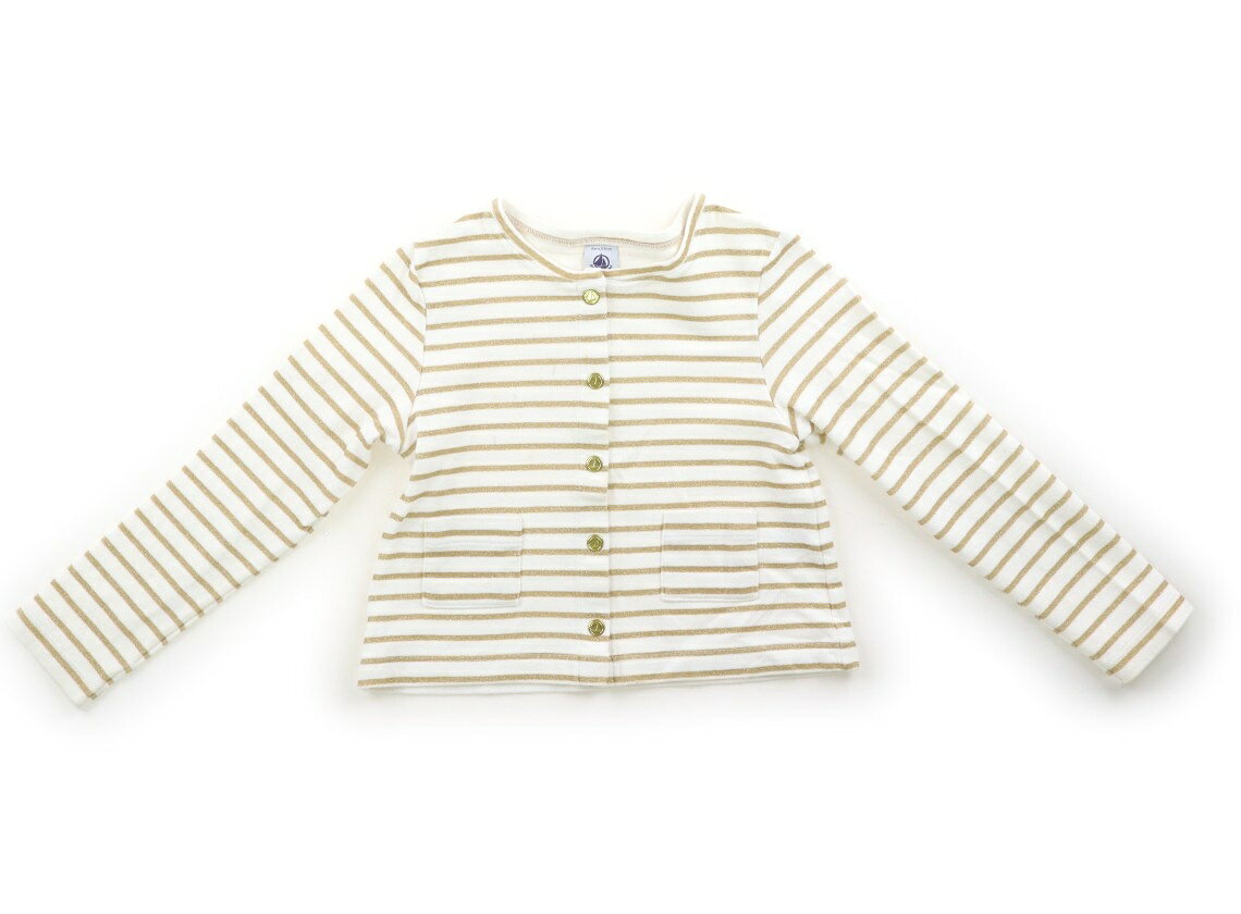 　ブランド 　PETIT BATEAU(プチバトー) 　カテゴリー 　カーディガン 　サイズ 　110サイズ 　色 　ホワイト・ゴールドラメボーダー 　状態 　★★★ 　記名 　なし 　ジャンル 　Girl 実際のサイズ表記は116cm。ボタンはスナップです。前身頃の所々に黒いボールペンのような汚れがあります。まだお使いいただけそうです。 ＊【状態】【サイズ】に関しての詳しい説明はこちら